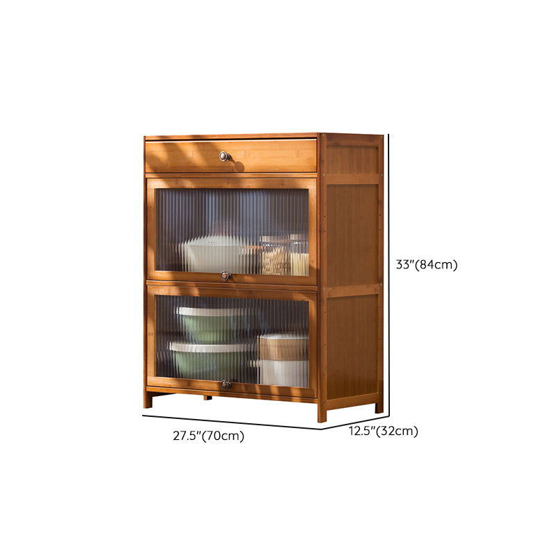 Brown Bamboo Buffet Server Contemporary Sideboard Cabinet with Drawer