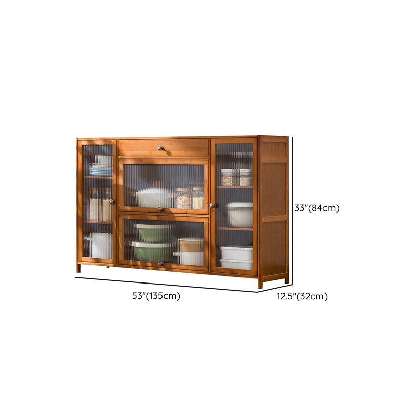 Brown Bamboo Buffet Server Contemporary Sideboard Cabinet with Drawer