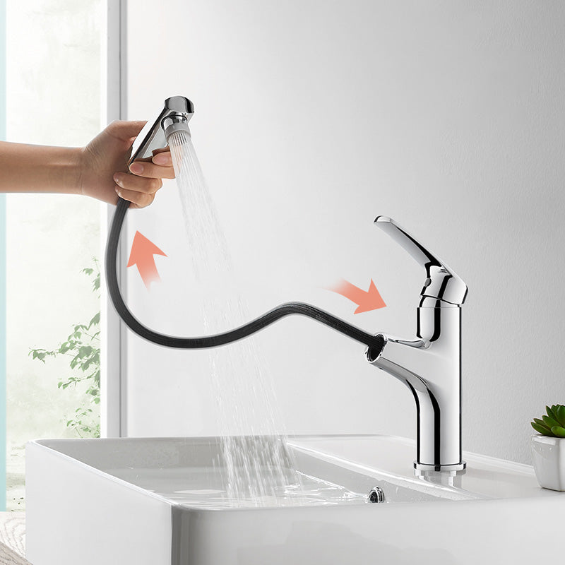 Modern Vessel Sink Faucet Lever Handle Low Arc with Pull Out Sprayer