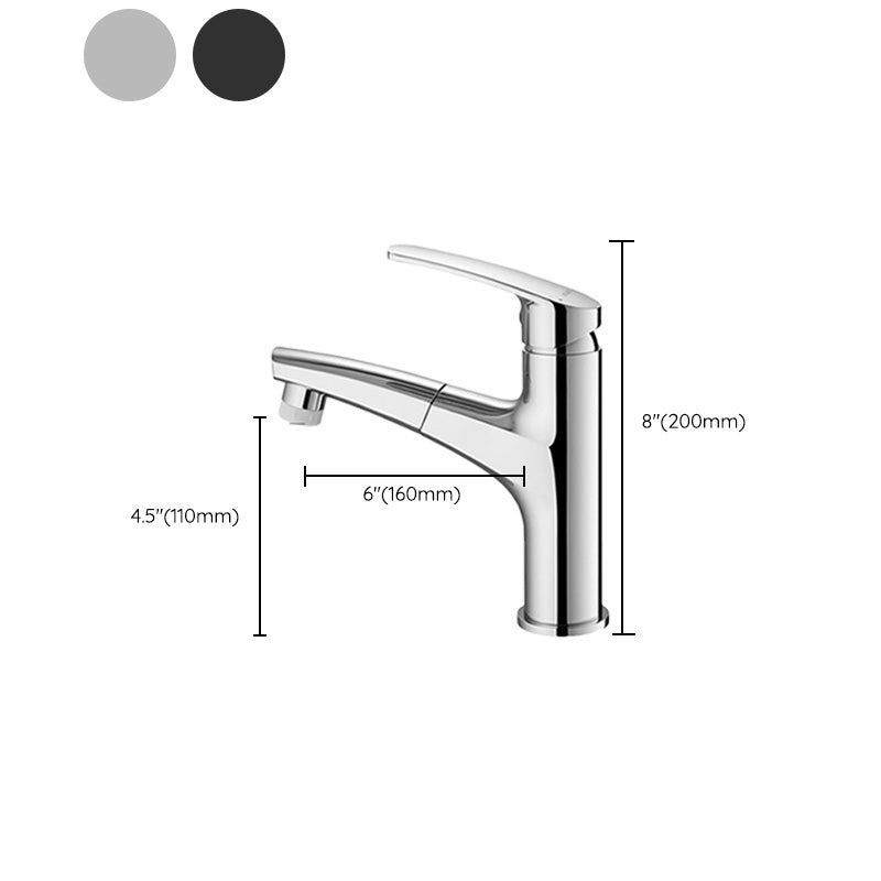 Modern Vessel Sink Faucet Lever Handle Low Arc with Pull Out Sprayer