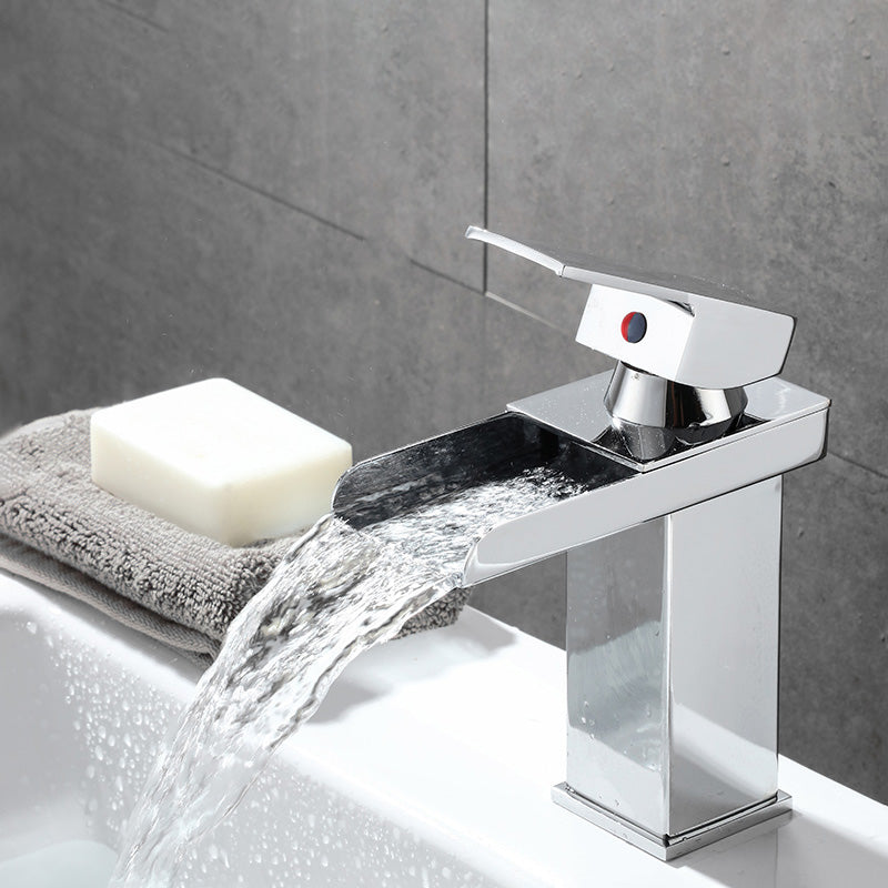 Basin Lavatory Faucet Lever Handle Waterfall Spout Bathroom Faucet