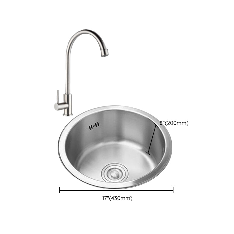 Round Kitchen Sink Stainless Steel Drop-In Basket Strainer Kitchen Sink with Faucet