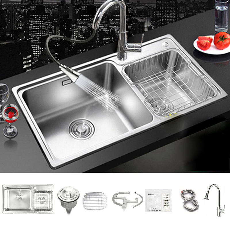 Stainless Steel Kitchen Double Sink Drop-In Kitchen Sink with Drain Assembly