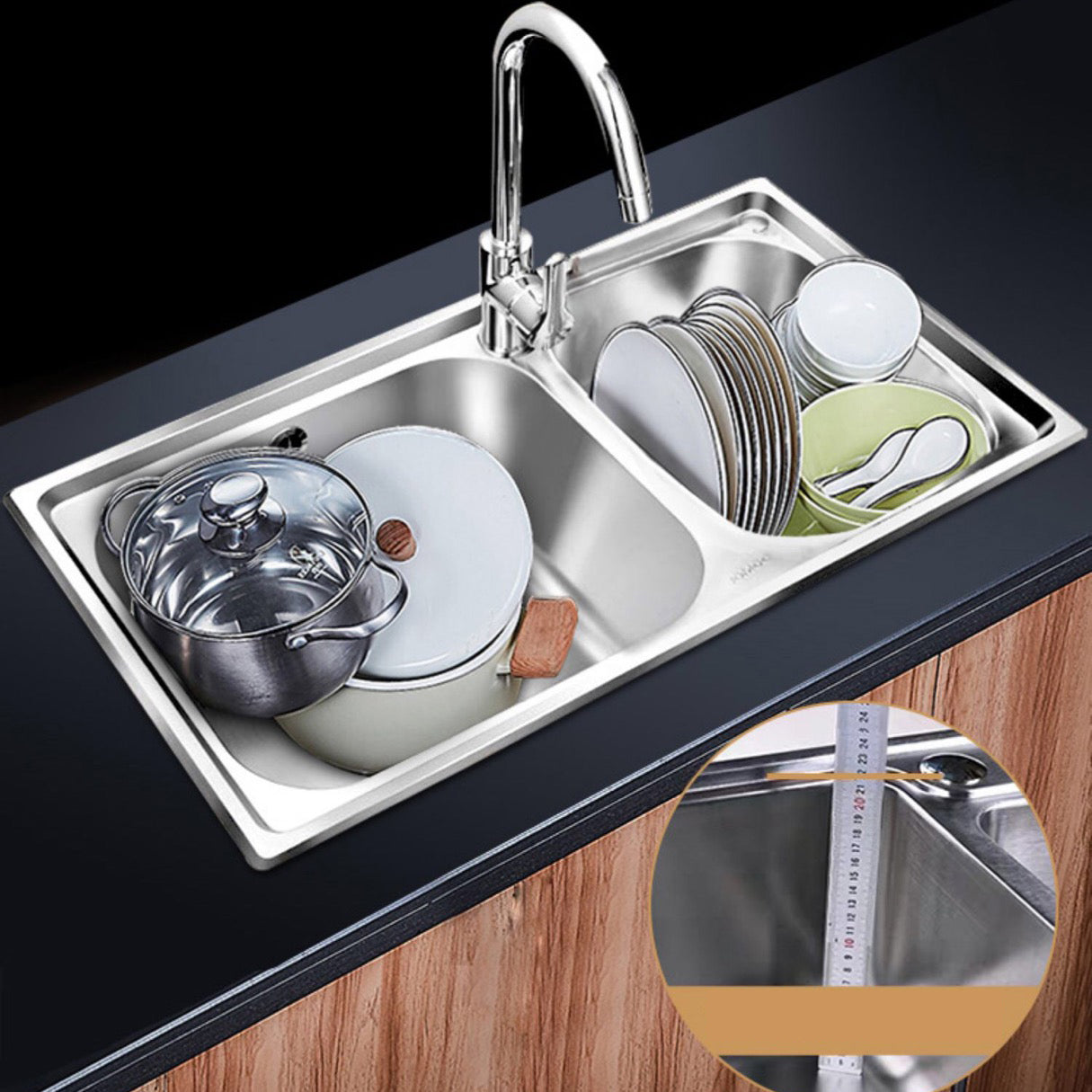 Stainless Steel Kitchen Double Sink Drop-In Kitchen Sink with Drain Assembly