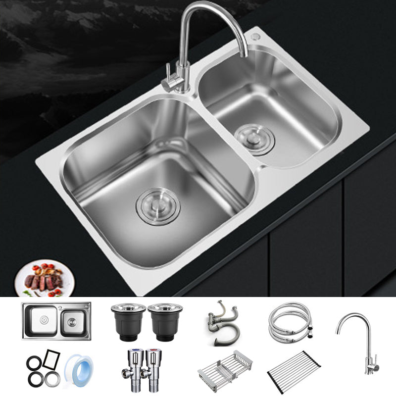 Contemporary Style Kitchen Sink Stainless Steel Kitchen Double Sink with Soundproofing