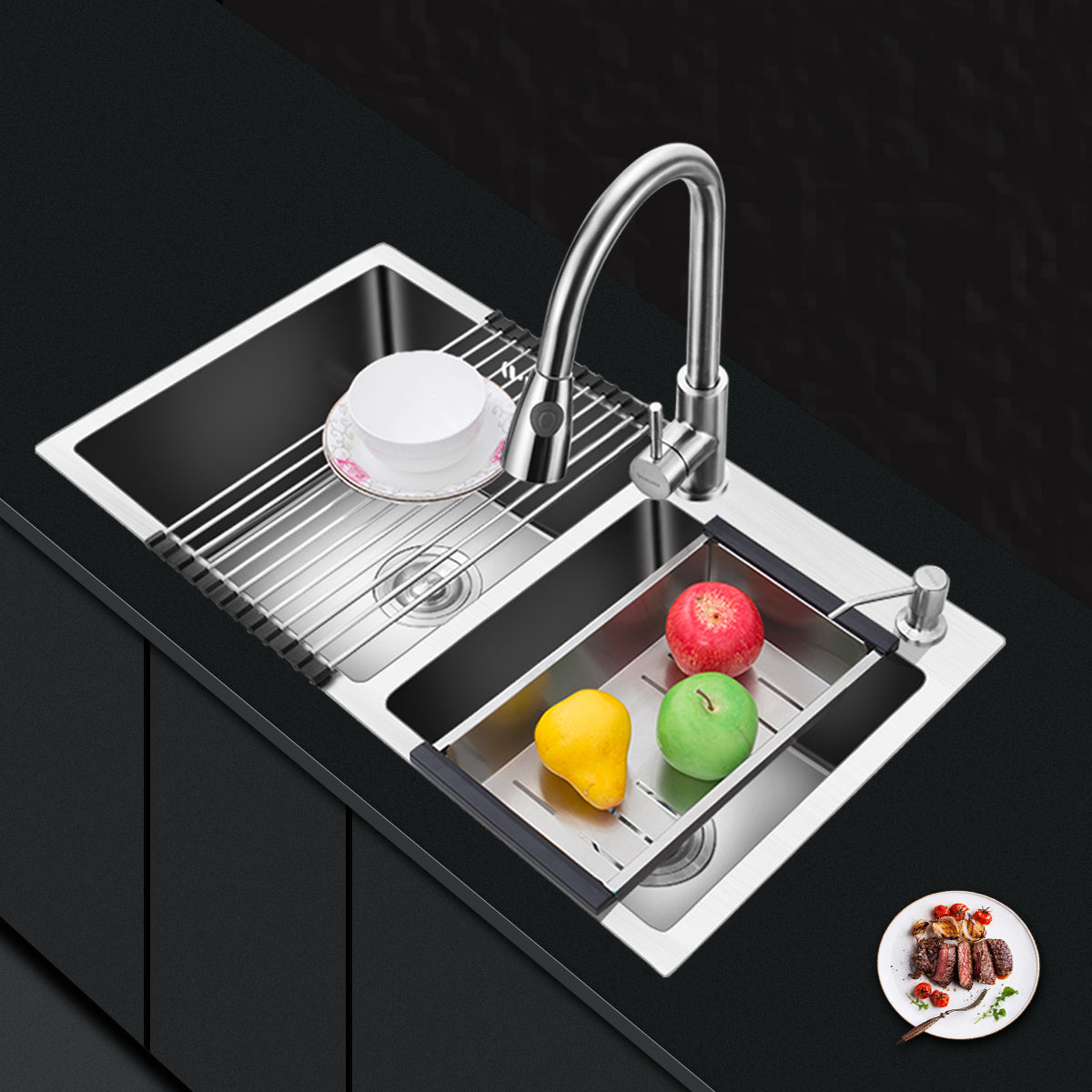 Modern Style Kitchen Sink Drop-In Kitchen Double Sink with Soundproofing