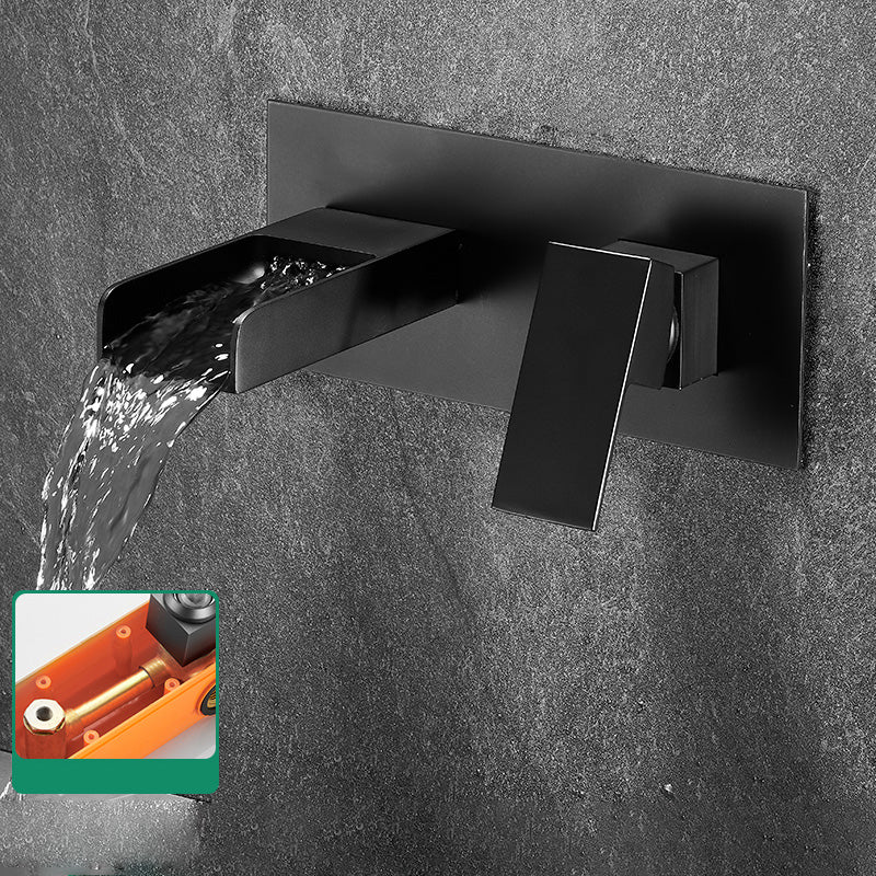 Modern Widespread Wall Mounted Bathroom Sink Faucet Lever Handle Low Arc Faucet