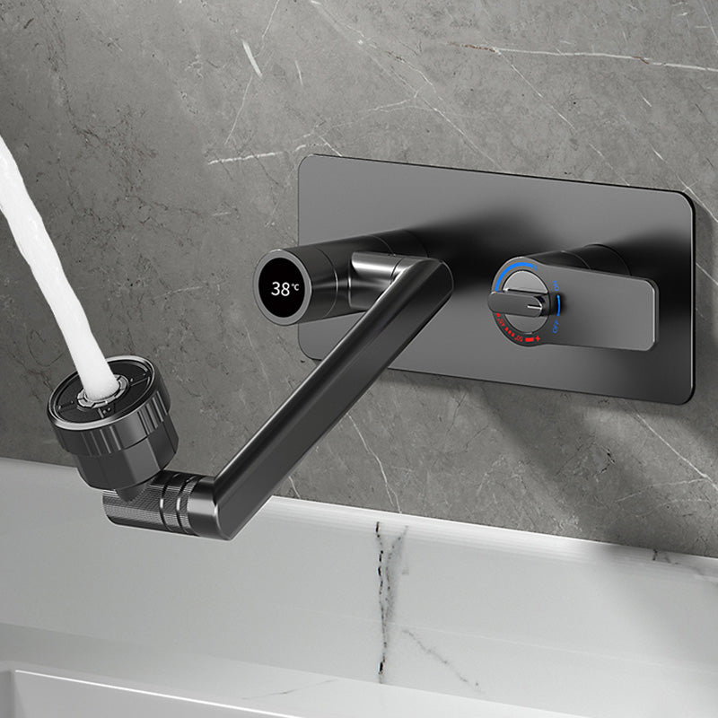 Modern Widespread Wall Mounted Bathroom Sink Faucet Lever Handle Low Arc Faucet