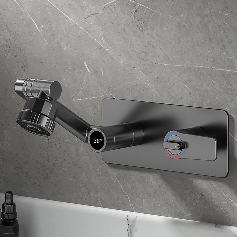 Modern Widespread Wall Mounted Bathroom Sink Faucet Lever Handle Low Arc Faucet