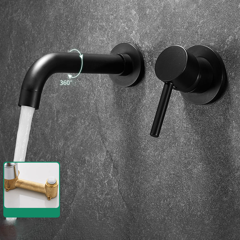 Modern Widespread Wall Mounted Bathroom Sink Faucet Lever Handle Low Arc Faucet