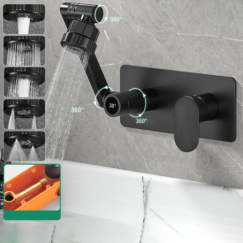 Modern Widespread Wall Mounted Bathroom Sink Faucet Lever Handle Low Arc Faucet