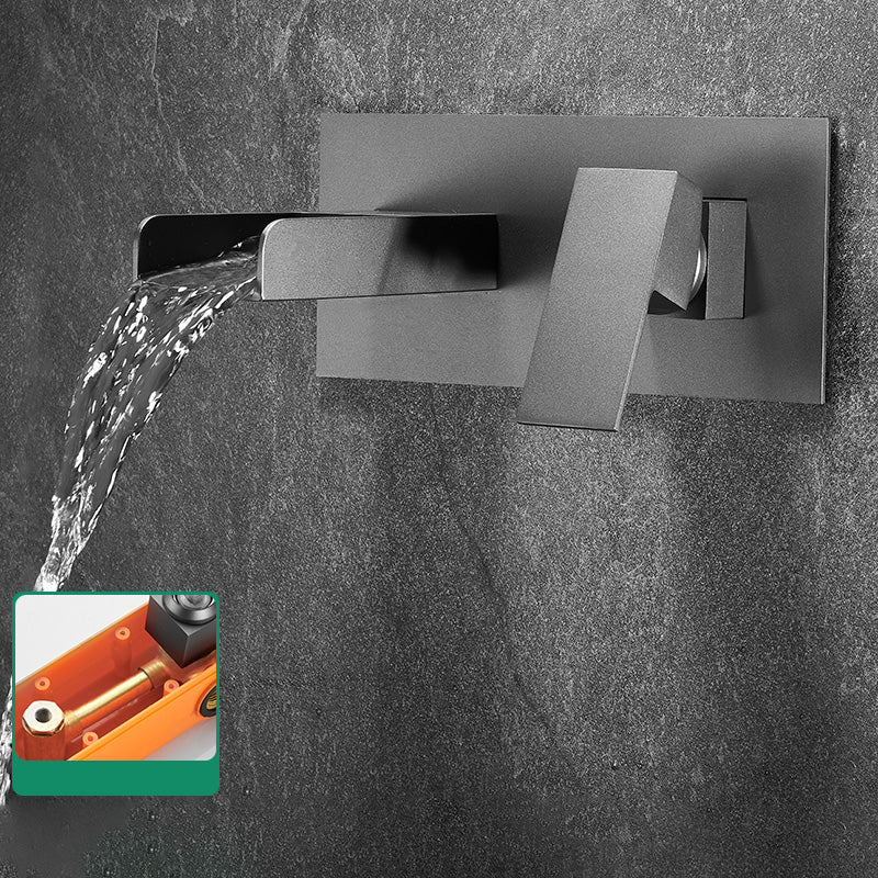 Modern Widespread Wall Mounted Bathroom Sink Faucet Lever Handle Low Arc Faucet