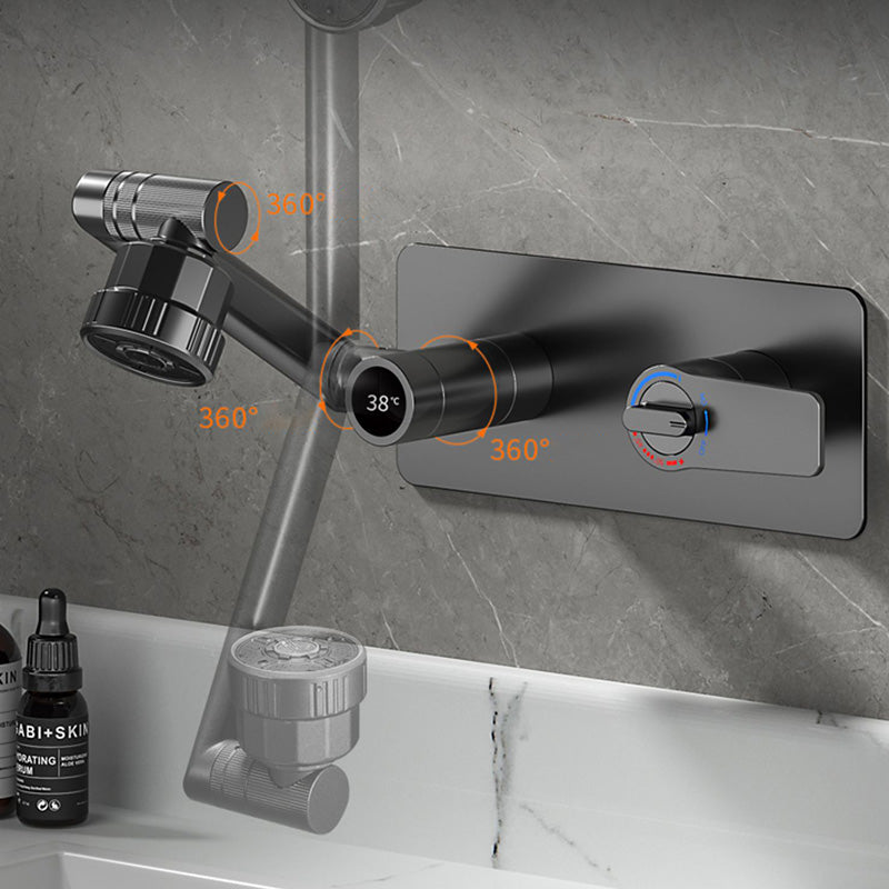 Modern Widespread Wall Mounted Bathroom Sink Faucet Lever Handle Low Arc Faucet