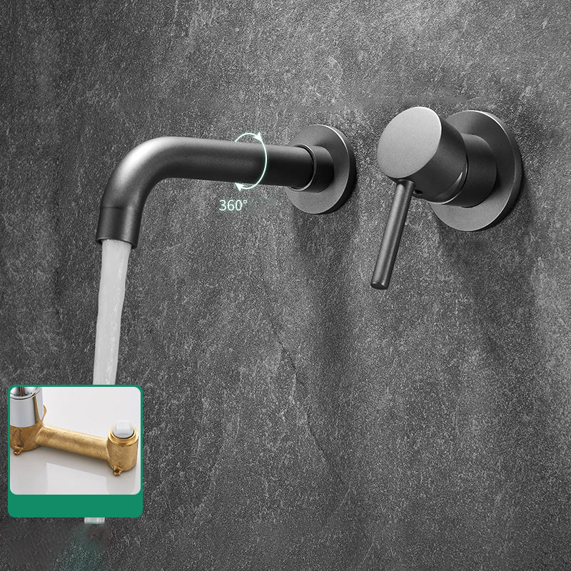 Modern Widespread Wall Mounted Bathroom Sink Faucet Lever Handle Low Arc Faucet