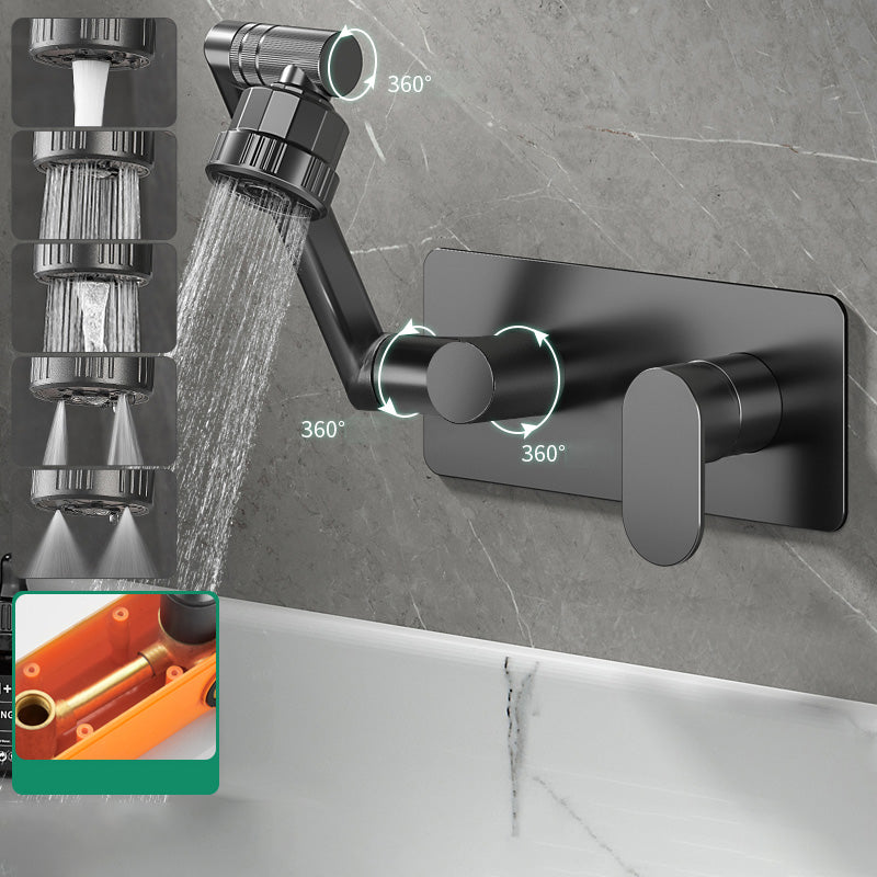 Modern Widespread Wall Mounted Bathroom Sink Faucet Lever Handle Low Arc Faucet