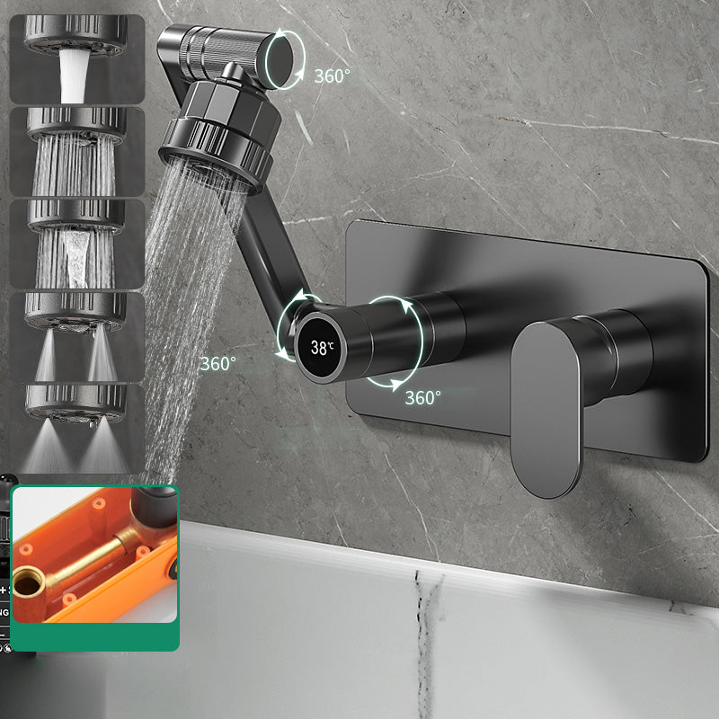 Modern Widespread Wall Mounted Bathroom Sink Faucet Lever Handle Low Arc Faucet