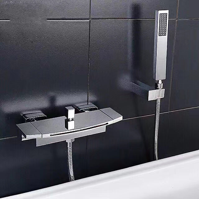 Modern Tub Filler Trim Copper Lever Handles with Hand Shower Wall Mounted Bathroom Faucet