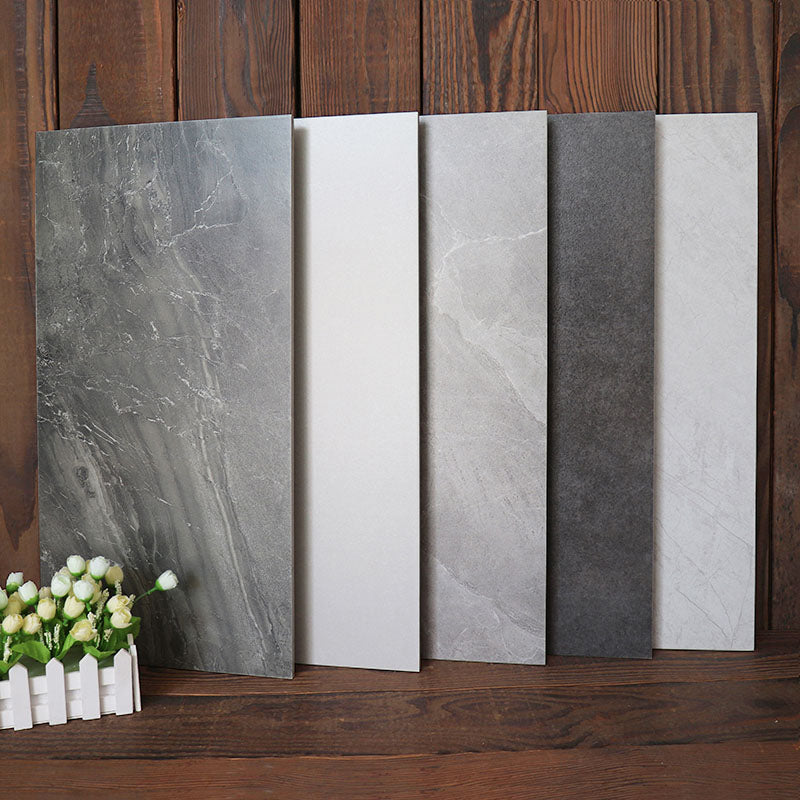 Gray Matte Singular Tile Marble Appearance Straight Edge Rectangular Floor Tile