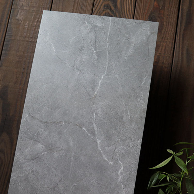 Gray Matte Singular Tile Marble Appearance Straight Edge Rectangular Floor Tile