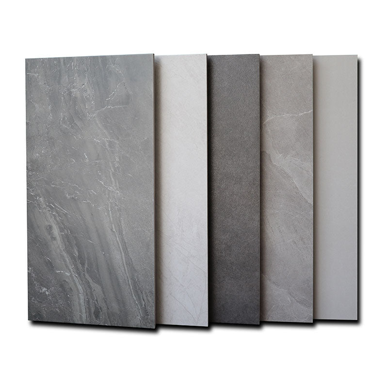 Gray Matte Singular Tile Marble Appearance Straight Edge Rectangular Floor Tile