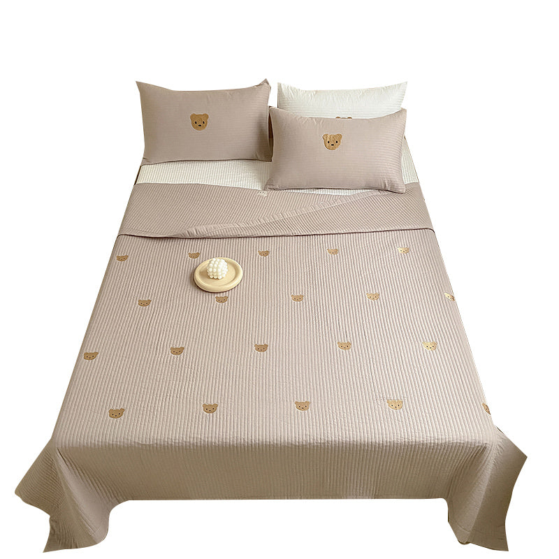 Bed Sheet Bear Head Print Polyester Non-pilling Breathable Bed Sheet Set
