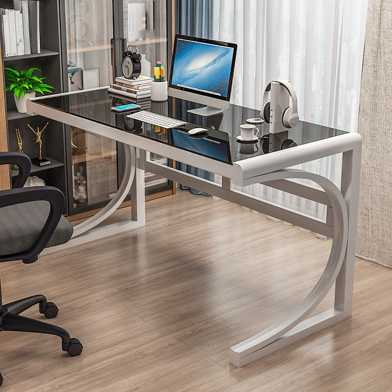 Modern Style Glass Computer Desk Rectangular Shape Task Table with 2-Legs for Home