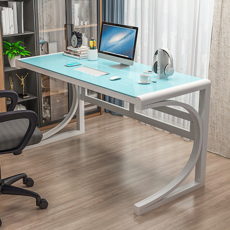 Modern Style Glass Computer Desk Rectangular Shape Task Table with 2-Legs for Home