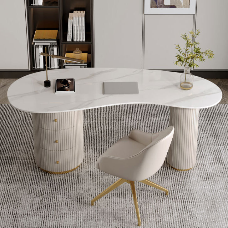 Irregular Shape Modern Style Office Desk Stone Task Desk with 2-Legs for Office