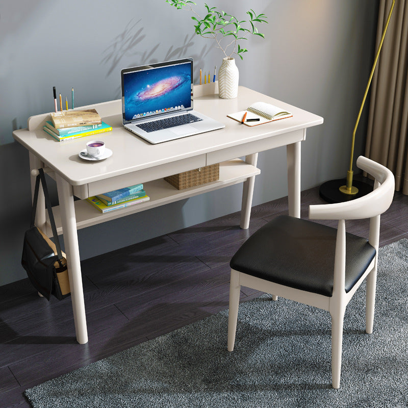 Modern Rectangular Home Office Desk Solid Wood Writing Desk with 2 Storage Drawers