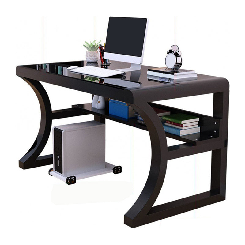 Modern Glass Top Writing Desk 29.53" Tall Rectangular Office Desk with Sled Base