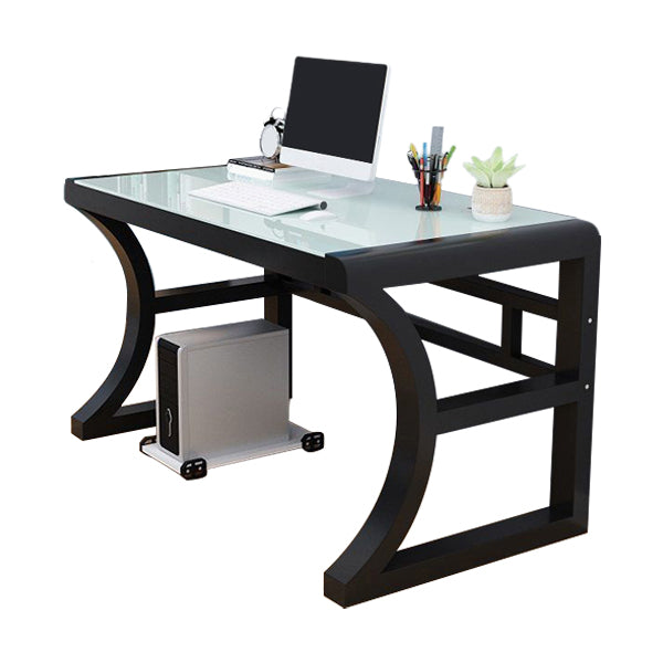 Modern Glass Top Writing Desk 29.53" Tall Rectangular Office Desk with Sled Base