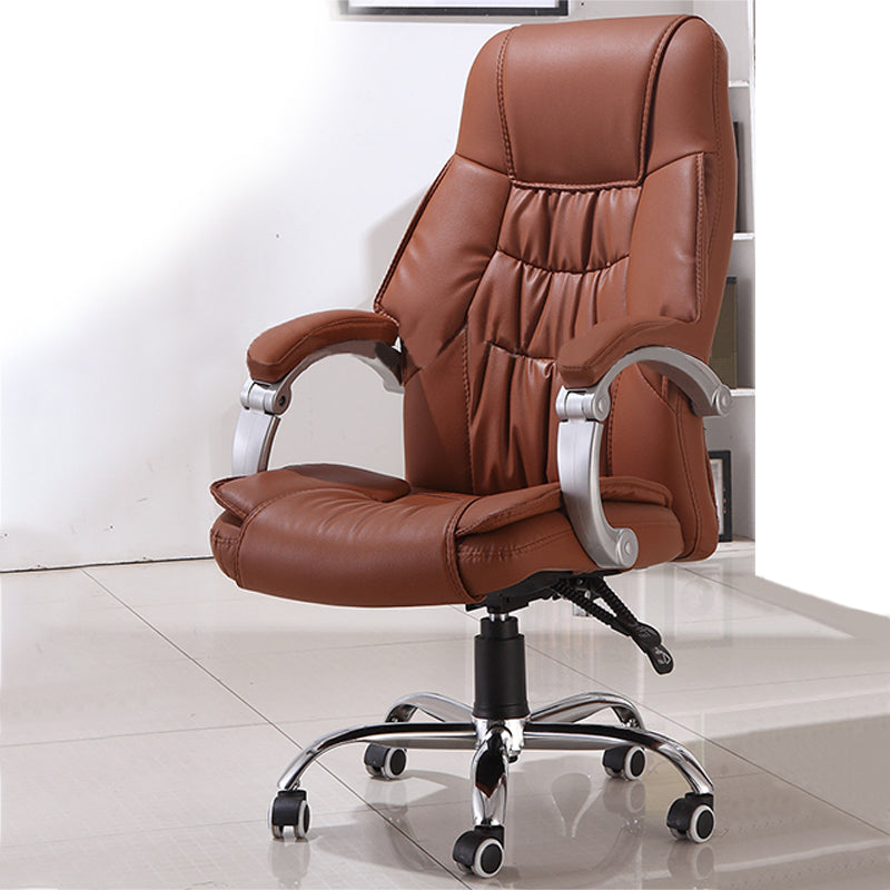 Modern Computer Chair Fixed Arms Chair Leather Office Chair in Brown / Black