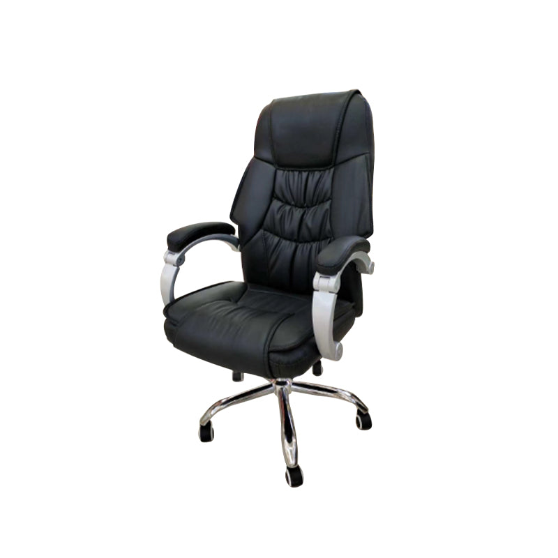 Modern Computer Chair Fixed Arms Chair Leather Office Chair in Brown / Black