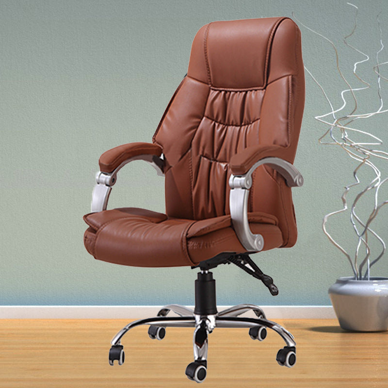 Modern Computer Chair Fixed Arms Chair Leather Office Chair in Brown / Black