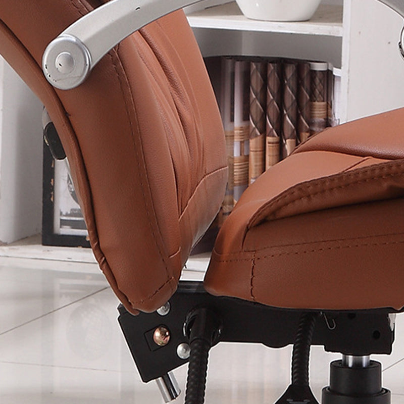 Modern Computer Chair Fixed Arms Chair Leather Office Chair in Brown / Black