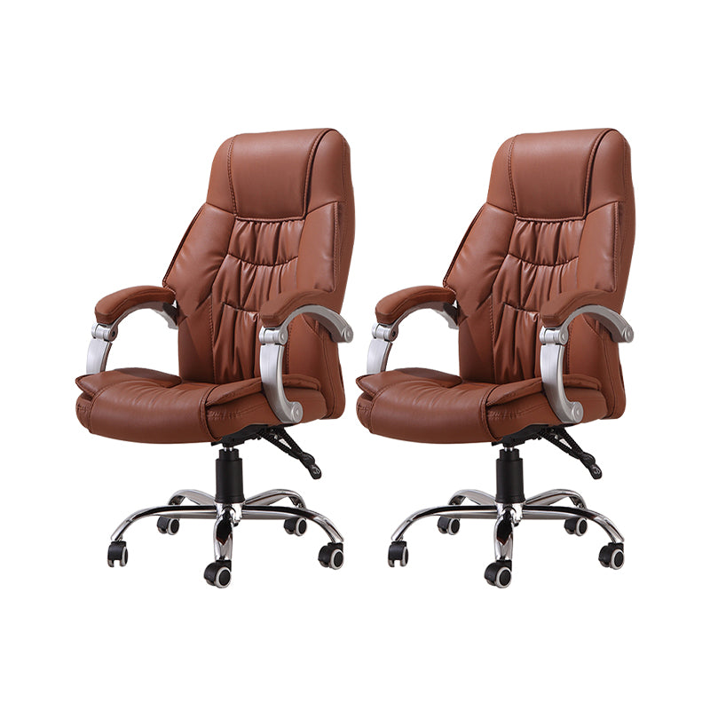 Modern Computer Chair Fixed Arms Chair Leather Office Chair in Brown / Black