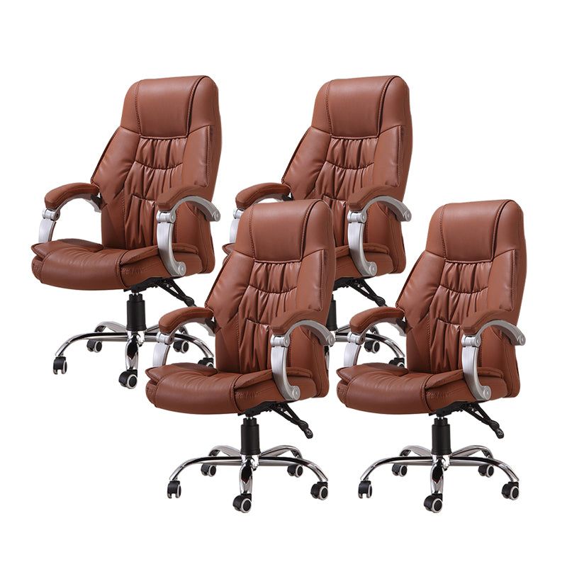 Modern Computer Chair Fixed Arms Chair Leather Office Chair in Brown / Black