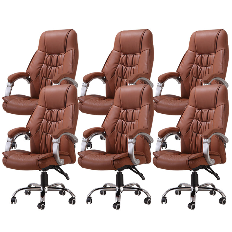 Modern Computer Chair Fixed Arms Chair Leather Office Chair in Brown / Black