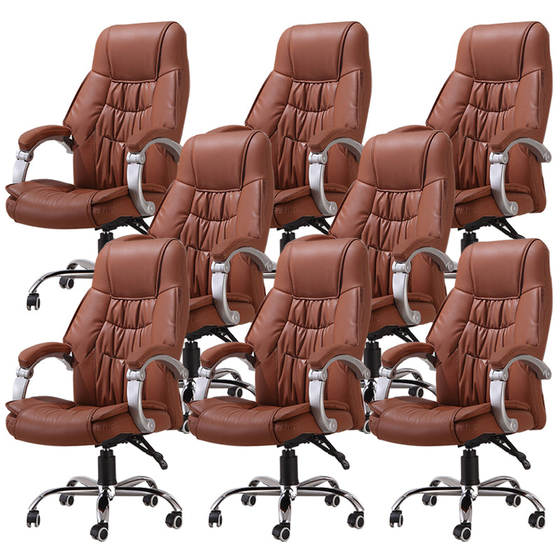 Modern Computer Chair Fixed Arms Chair Leather Office Chair in Brown / Black