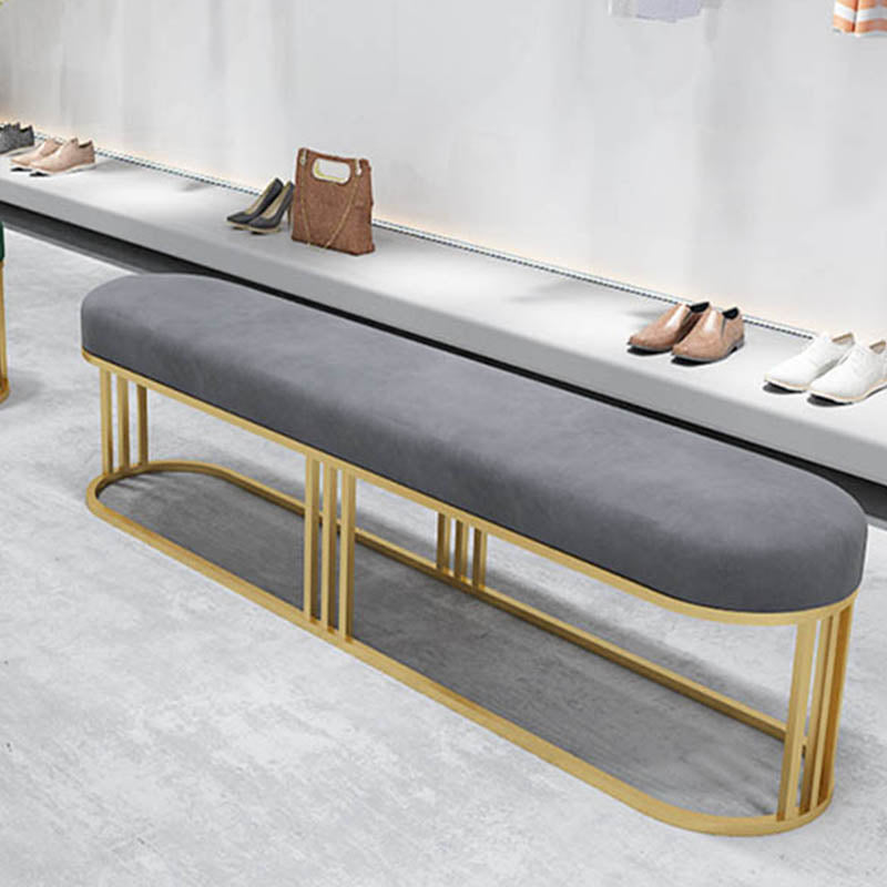 Glam Oval Seating Bench Cushioned Backless Entryway Bench with Metal Base