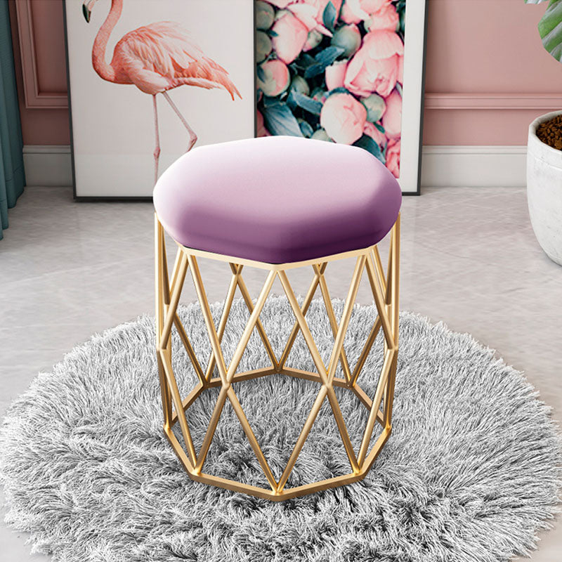 Glam Ottoman Velvet Tear Resistant Solid Color Round Ottoman with Metal Legs