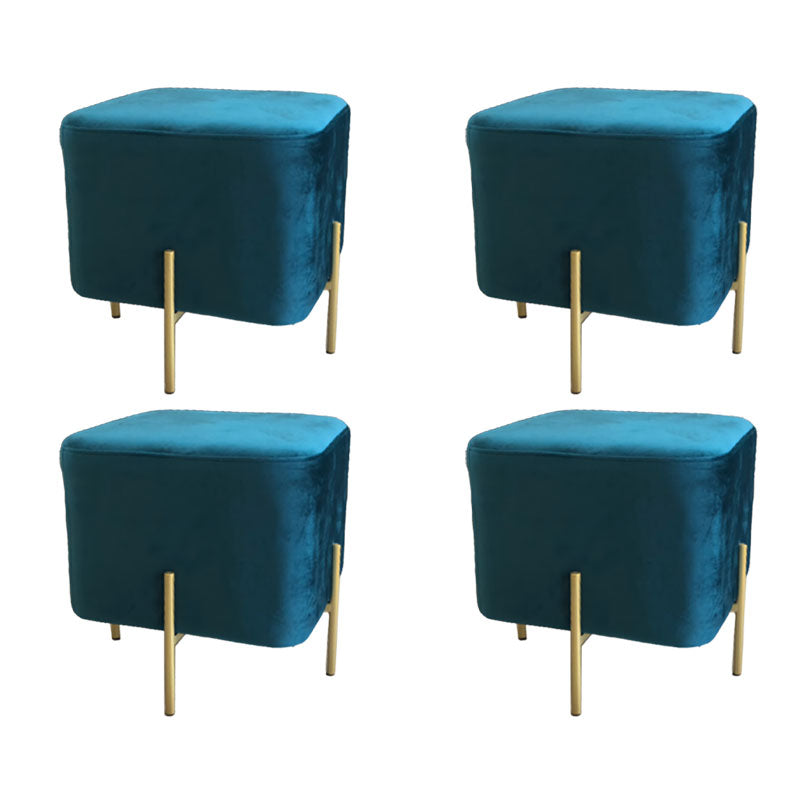 Modern Pouf Ottoman Velvet Upholstered Fade Resistant Square Ottoman with Metal Legs