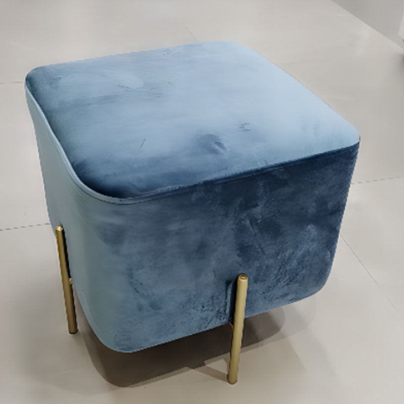 Modern Pouf Ottoman Velvet Upholstered Fade Resistant Square Ottoman with Metal Legs