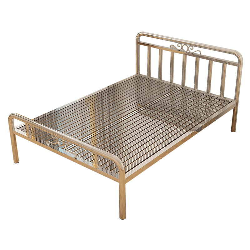 Scandinavian Metal Bed Silver Panel Bed with Open Frame Headboard