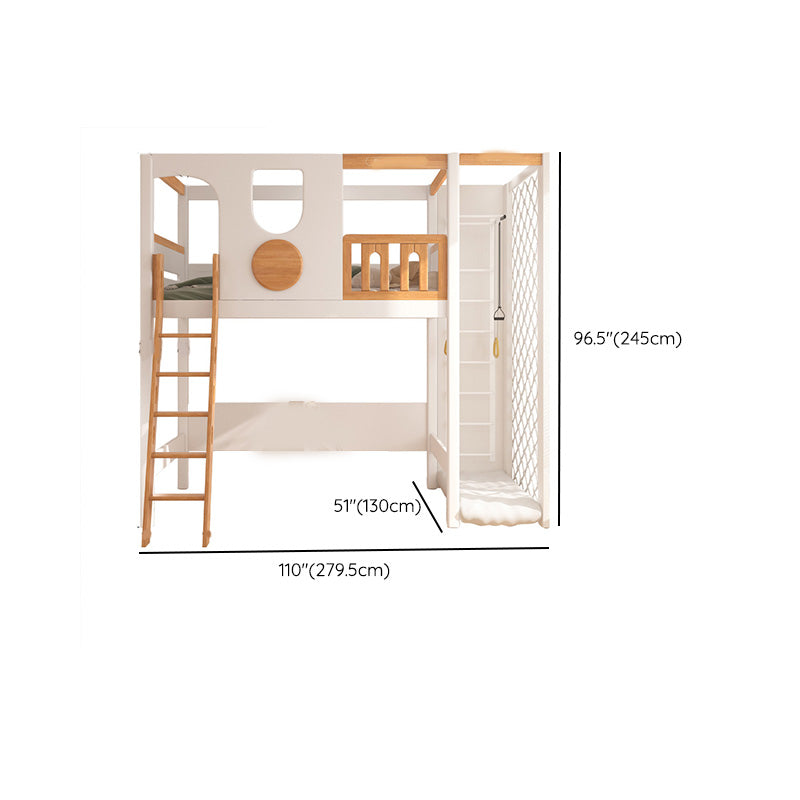 Contemporary White Solid Wood Loft Bed with Built-In Ladder/Stairway