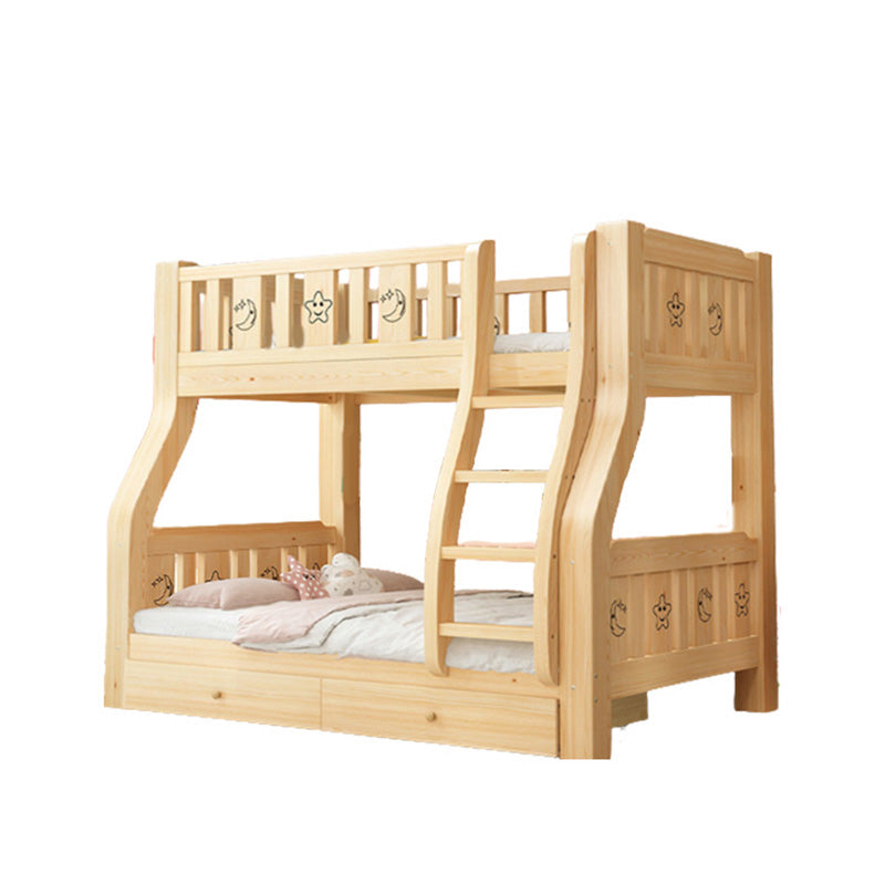 Contemporary Bunk Bed Solid Wood No Theme with Drawers with Guardrail Natural