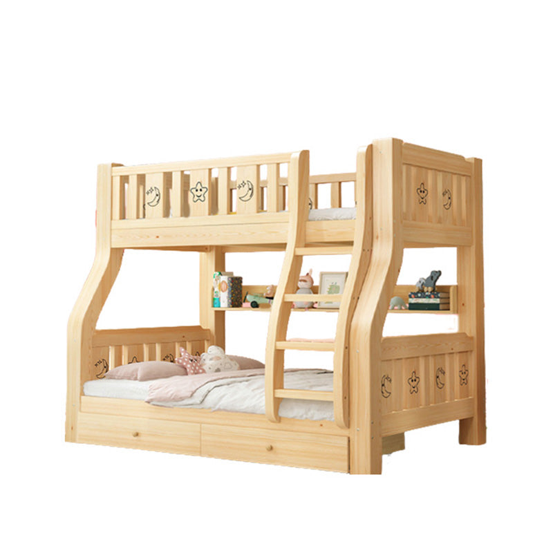 Contemporary Bunk Bed Solid Wood No Theme with Drawers with Guardrail Natural