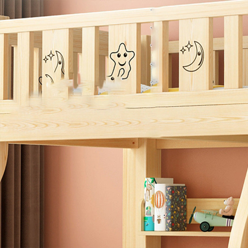 Contemporary Bunk Bed Solid Wood No Theme with Drawers with Guardrail Natural