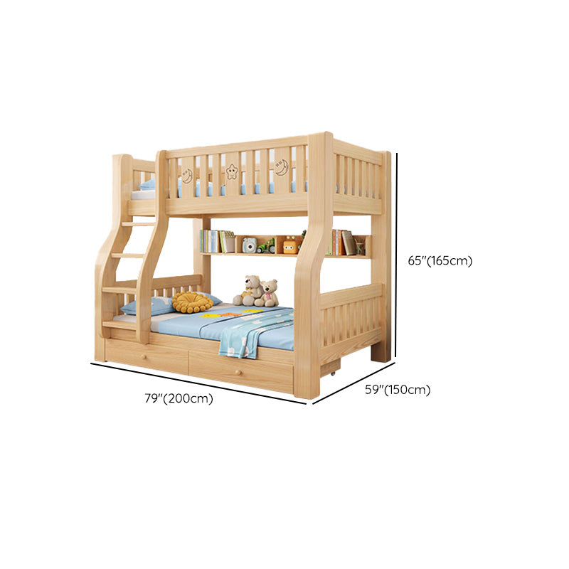 Contemporary Bunk Bed Solid Wood Natural Standard Storage Slat with Stairway