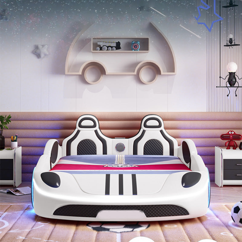 Contemporary Kids Bed Solid Wood White Cars Panel Headboard Storage Upholstered